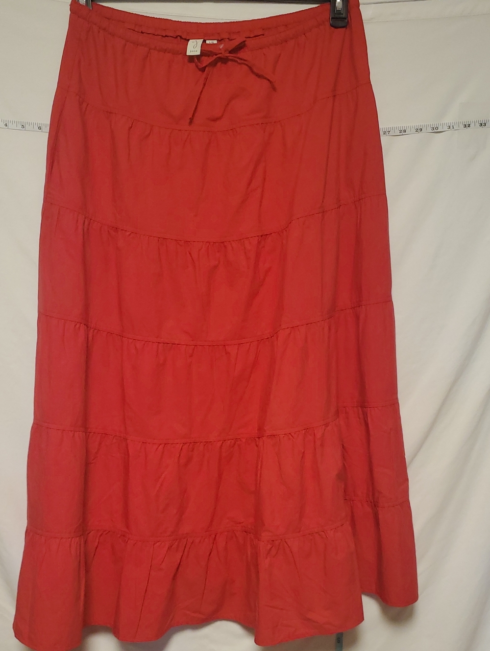 J Joie Red Cotton Blend Elastic Pullbon Tiered Skirt Lg Brunch Romantic Prairie